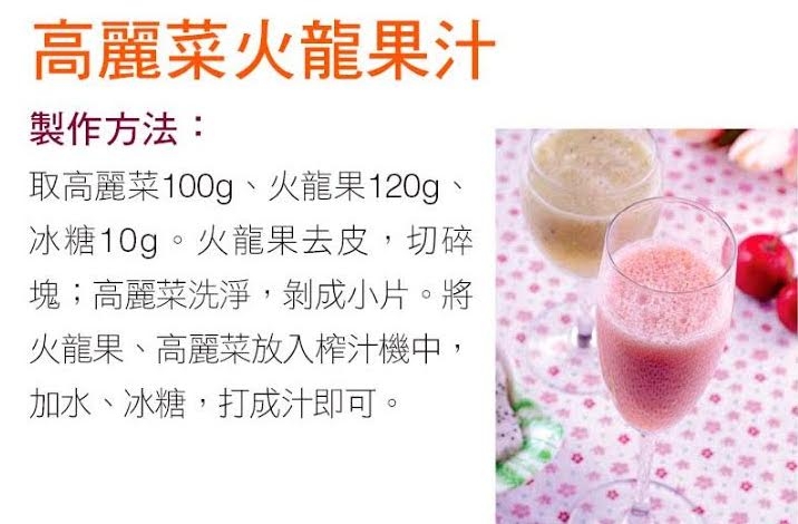 排毒果汁DIY：高麗菜火龍果汁...