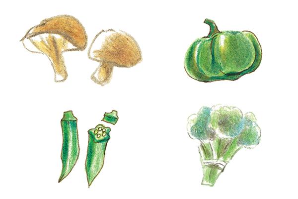 菇類、海藻類、深色葉菜類含豐富維他命B群。