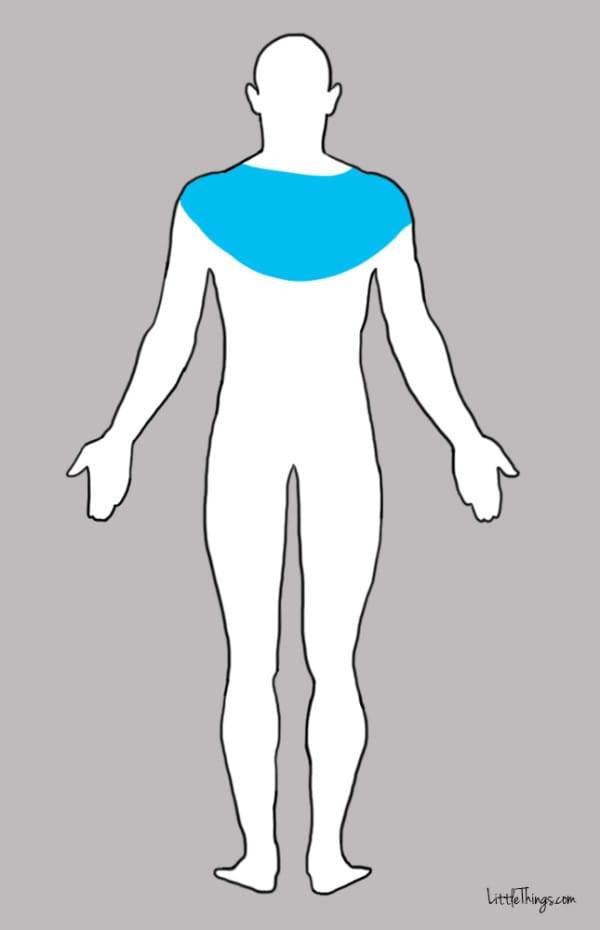 An ache in the neck, shoulder, or upper back